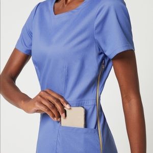 Jaanuu Peplum Scrub Top in Ceil Blue